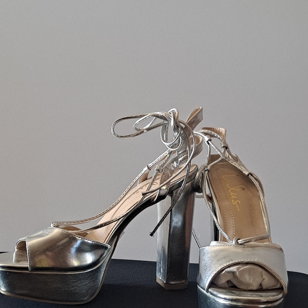 Lulu's Shiny Silver Platform Heels
